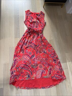 Red Paisley High-Low Maxi Dress with Tie Waist